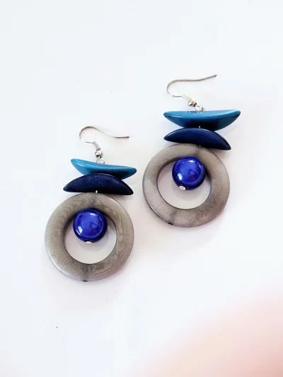 Boucles d'oreilles Semer des graines bleu et gris