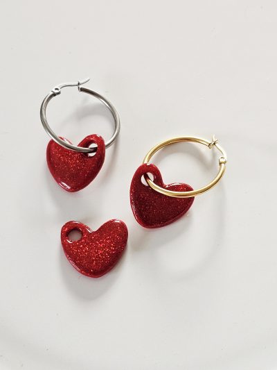 créoles interchangeables coeur rouge paillete