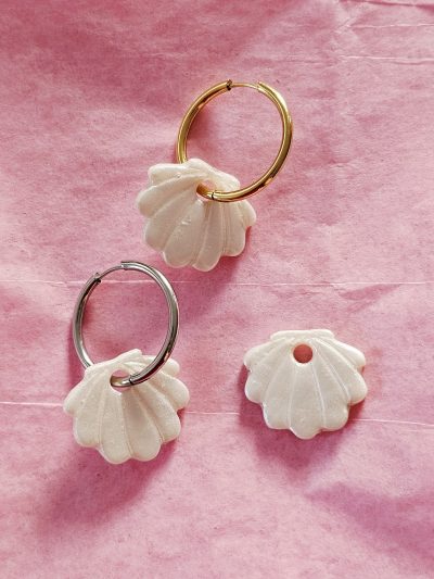 Créoles interchangeables coquillages blanc pailleté